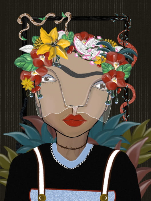 Frida with Flowers